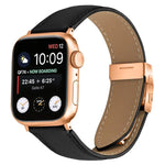 Bracelet de montre en cuir à boucle tortue en or rose texturé litchi, compatible avec Apple Watch 46 mm / 49 mm / 45 mm / 44 mm et Apple Watch 42 mm / 41 mm / 40 mm / 38 mm.