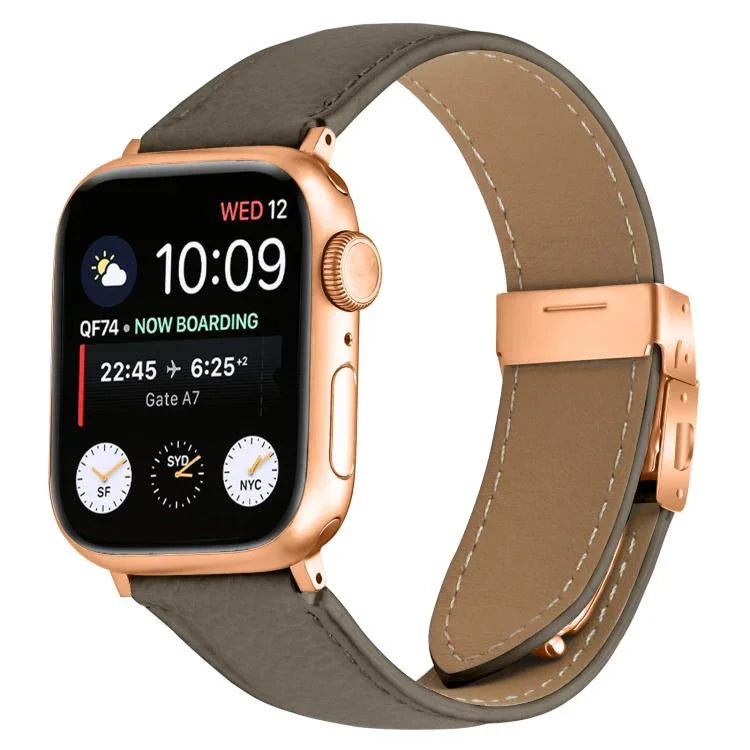 Bracelet de montre en cuir à boucle tortue en or rose texturé litchi, compatible avec Apple Watch 46 mm / 49 mm / 45 mm / 44 mm et Apple Watch 42 mm / 41 mm / 40 mm / 38 mm.
