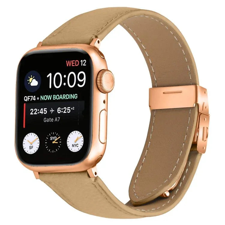 Bracelet de montre en cuir à boucle tortue en or rose texturé litchi, compatible avec Apple Watch 46 mm / 49 mm / 45 mm / 44 mm et Apple Watch 42 mm / 41 mm / 40 mm / 38 mm.