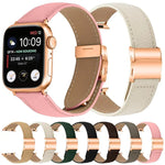 Bracelet de montre en cuir à boucle tortue en or rose texturé litchi, compatible avec Apple Watch 46 mm / 49 mm / 45 mm / 44 mm et Apple Watch 42 mm / 41 mm / 40 mm / 38 mm.