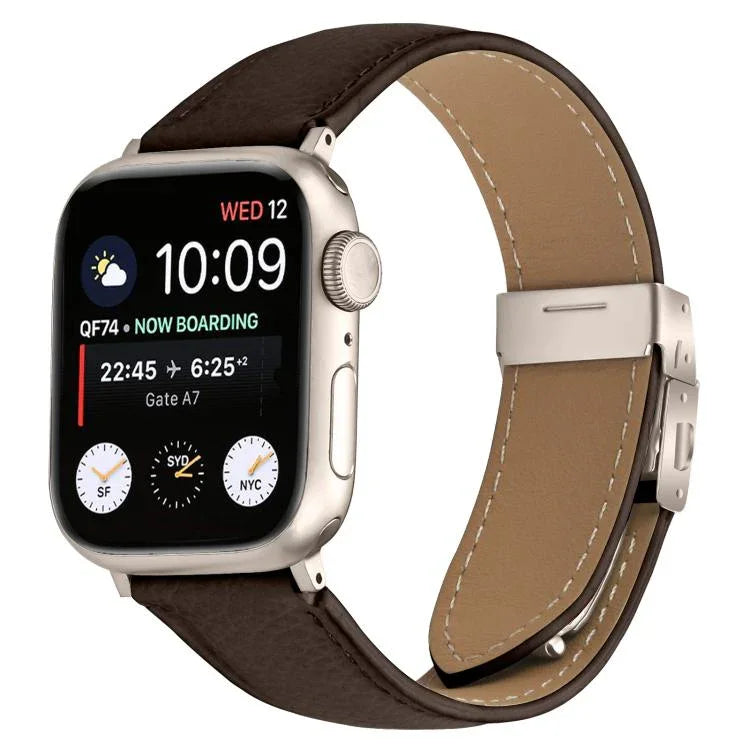 Bracelet de montre en cuir à boucle ardillon effet tortue, motif litchi et étoiles, compatible avec Apple Watch 46 mm / 49 mm / 45 mm / 44 mm et Apple Watch 42 mm / 41 mm / 40 mm / 38 mm.