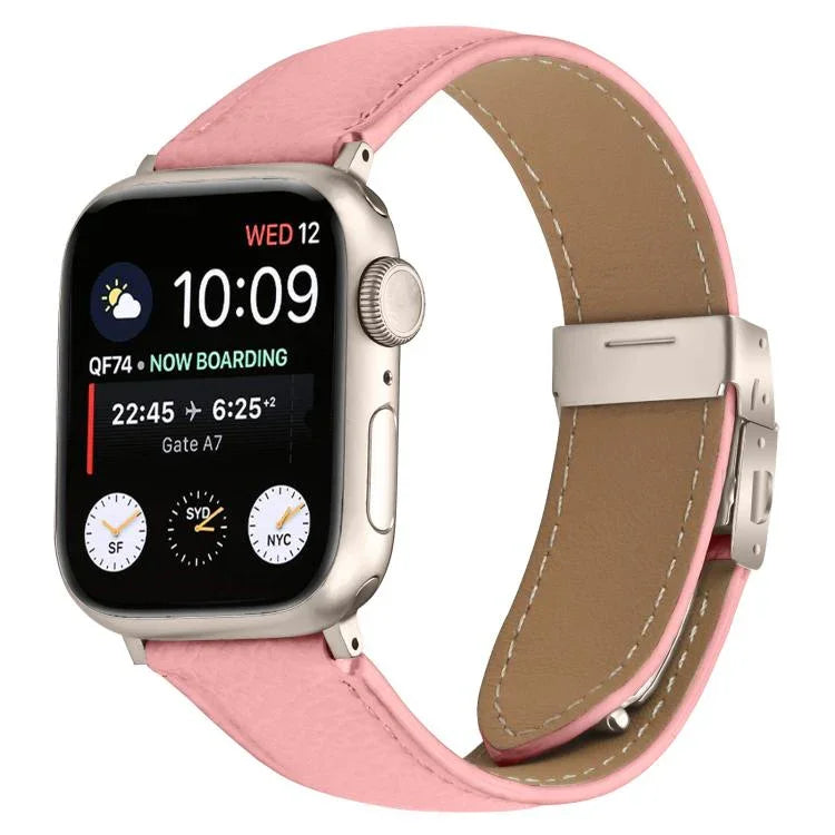 Bracelet de montre en cuir à boucle ardillon effet tortue, motif litchi et étoiles, compatible avec Apple Watch 46 mm / 49 mm / 45 mm / 44 mm et Apple Watch 42 mm / 41 mm / 40 mm / 38 mm.