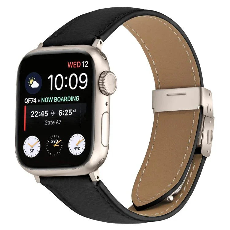 Bracelet de montre en cuir à boucle ardillon effet tortue, motif litchi et étoiles, compatible avec Apple Watch 46 mm / 49 mm / 45 mm / 44 mm et Apple Watch 42 mm / 41 mm / 40 mm / 38 mm.