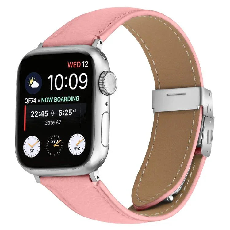 Bracelet de montre en cuir argenté texturé litchi avec boucle en forme de carapace de tortue, compatible avec Apple Watch 46 mm / 49 mm / 45 mm / 44 mm et Apple Watch 42 mm / 41 mm / 40 mm / 38 mm.