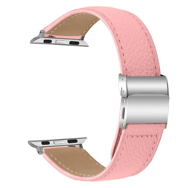 Bracelet de montre en cuir argenté texturé litchi avec boucle en forme de carapace de tortue, compatible avec Apple Watch 46 mm / 49 mm / 45 mm / 44 mm et Apple Watch 42 mm / 41 mm / 40 mm / 38 mm.