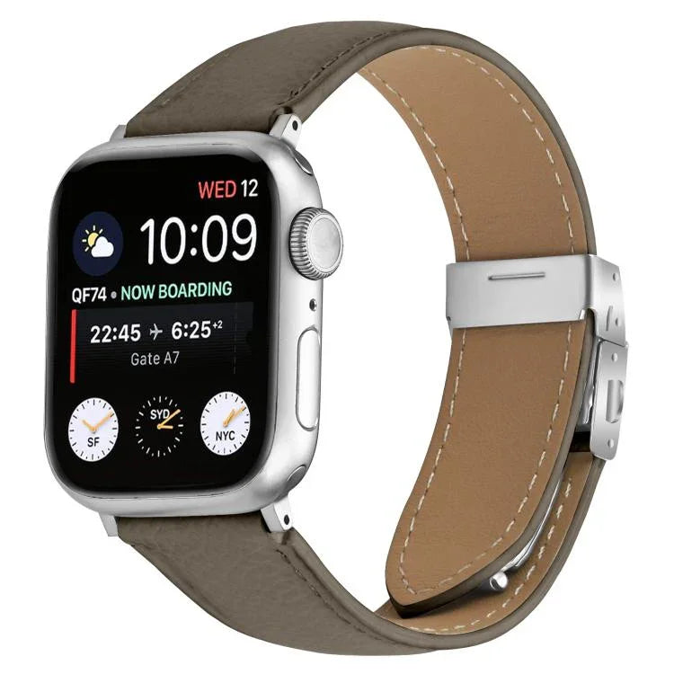 Bracelet de montre en cuir argenté texturé litchi avec boucle en forme de carapace de tortue, compatible avec Apple Watch 46 mm / 49 mm / 45 mm / 44 mm et Apple Watch 42 mm / 41 mm / 40 mm / 38 mm.