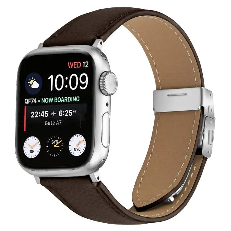 Bracelet de montre en cuir argenté texturé litchi avec boucle en forme de carapace de tortue, compatible avec Apple Watch 46 mm / 49 mm / 45 mm / 44 mm et Apple Watch 42 mm / 41 mm / 40 mm / 38 mm.