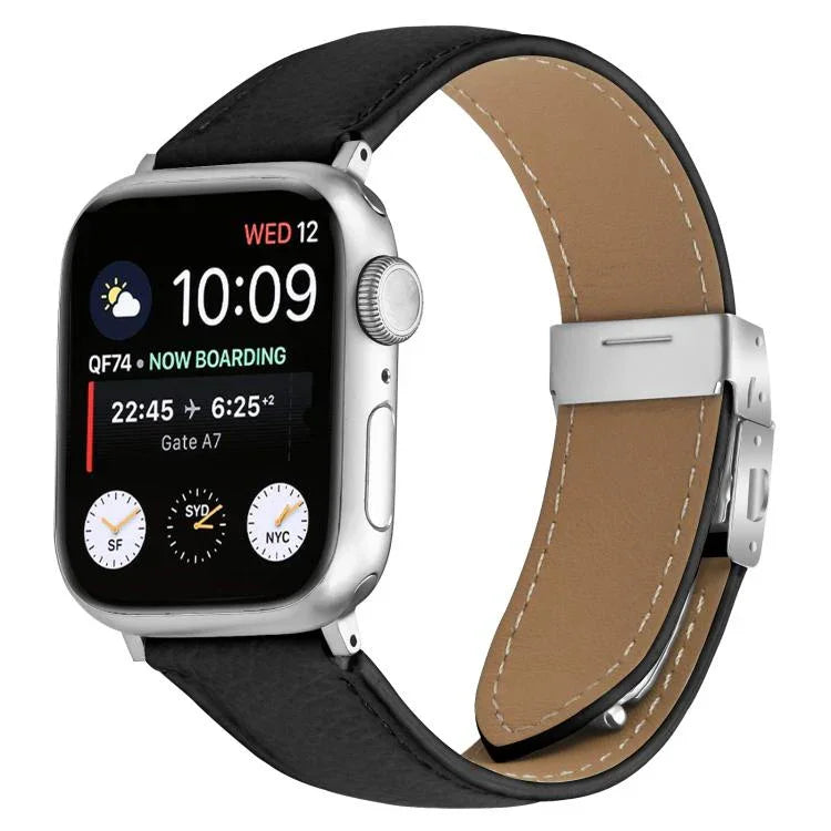 Bracelet de montre en cuir argenté texturé litchi avec boucle en forme de carapace de tortue, compatible avec Apple Watch 46 mm / 49 mm / 45 mm / 44 mm et Apple Watch 42 mm / 41 mm / 40 mm / 38 mm.