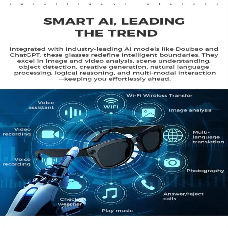 Lunettes intelligentes M01, avec caméra HD, prise en charge des appels Bluetooth et traduction intelligente par IA