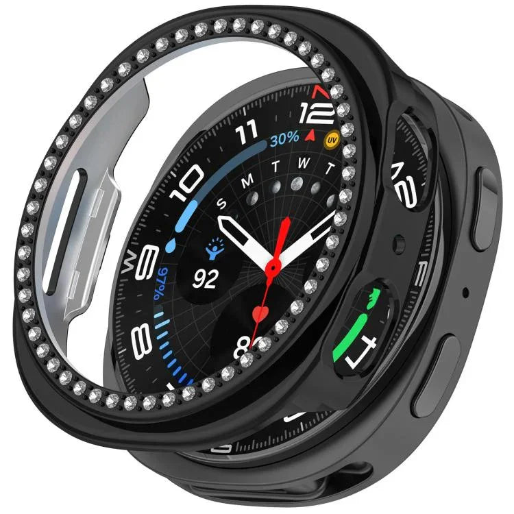 Boîtier de montre PC creux à demi-couverture en diamant à une rangée, pour Samsung Galaxy Watch 8 44 mm, pour Samsung Galaxy Watch 8 40 mm