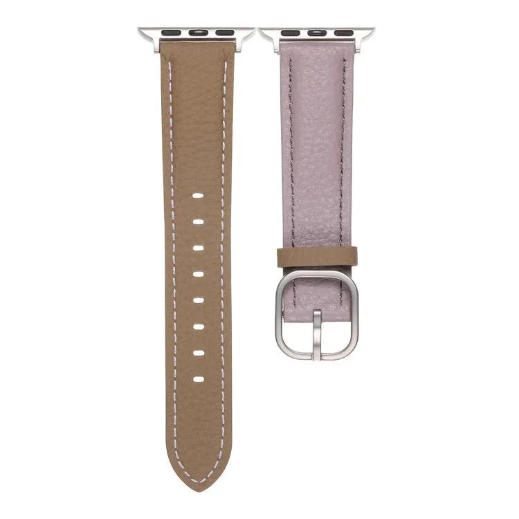 Bracelet de montre en cuir véritable texturé litchi avec boucle carrée, compatible avec Apple Watch 46 mm / 49 mm / 45 mm / 44 mm et Apple Watch 42 mm / 41 mm / 40 mm / 38 mm.