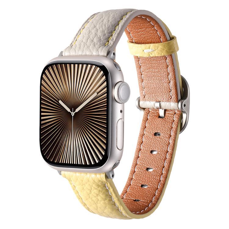 Bracelet de montre en cuir véritable texturé litchi avec boucle carrée, compatible avec Apple Watch 46 mm / 49 mm / 45 mm / 44 mm et Apple Watch 42 mm / 41 mm / 40 mm / 38 mm.