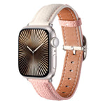 Bracelet de montre en cuir véritable texturé litchi avec boucle carrée, compatible avec Apple Watch 46 mm / 49 mm / 45 mm / 44 mm et Apple Watch 42 mm / 41 mm / 40 mm / 38 mm.
