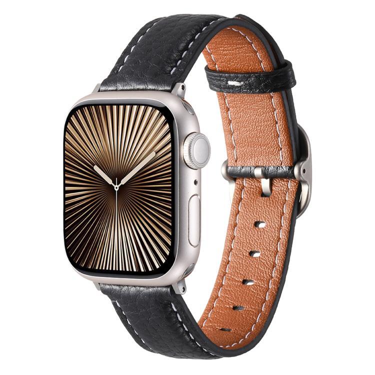 Bracelet de montre en cuir véritable texturé litchi avec boucle carrée, compatible avec Apple Watch 46 mm / 49 mm / 45 mm / 44 mm et Apple Watch 42 mm / 41 mm / 40 mm / 38 mm.