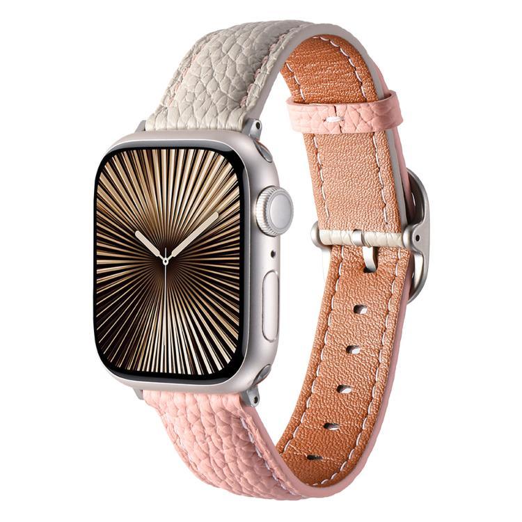 Bracelet de montre en cuir véritable texturé litchi avec boucle carrée, compatible avec Apple Watch 46 mm / 49 mm / 45 mm / 44 mm et Apple Watch 42 mm / 41 mm / 40 mm / 38 mm.