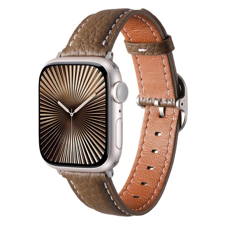 Bracelet de montre en cuir véritable texturé litchi avec boucle carrée, compatible avec Apple Watch 46 mm / 49 mm / 45 mm / 44 mm et Apple Watch 42 mm / 41 mm / 40 mm / 38 mm.