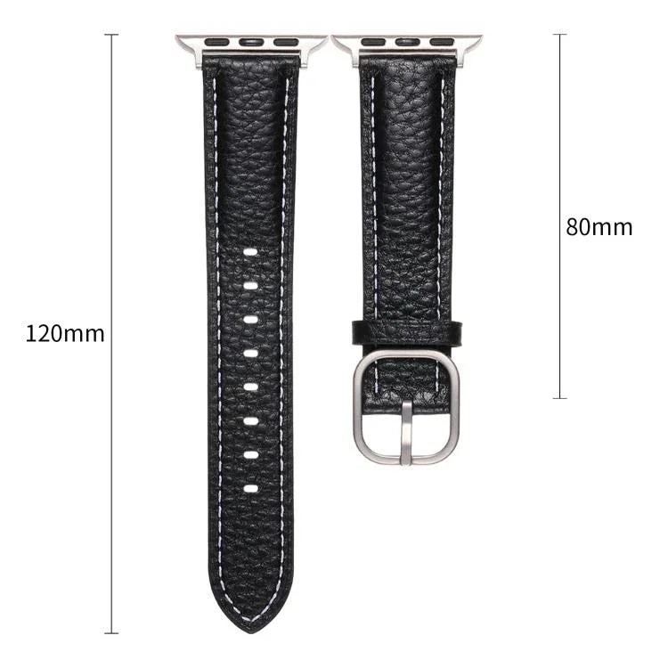 Bracelet de montre en cuir véritable texturé litchi avec boucle carrée, compatible avec Apple Watch 46 mm / 49 mm / 45 mm / 44 mm et Apple Watch 42 mm / 41 mm / 40 mm / 38 mm.