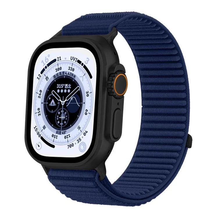 Bracelet de montre en nylon tissé avec fermeture auto-agrippante et interface métallique, compatible avec Apple Watch 46 mm / 49 mm / 45 mm / 44 mm et Apple Watch 42 mm / 41 mm / 40 mm / 38 mm.