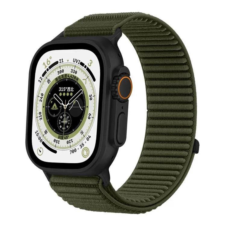 Bracelet de montre en nylon tissé avec fermeture auto-agrippante et interface métallique, compatible avec Apple Watch 46 mm / 49 mm / 45 mm / 44 mm et Apple Watch 42 mm / 41 mm / 40 mm / 38 mm.