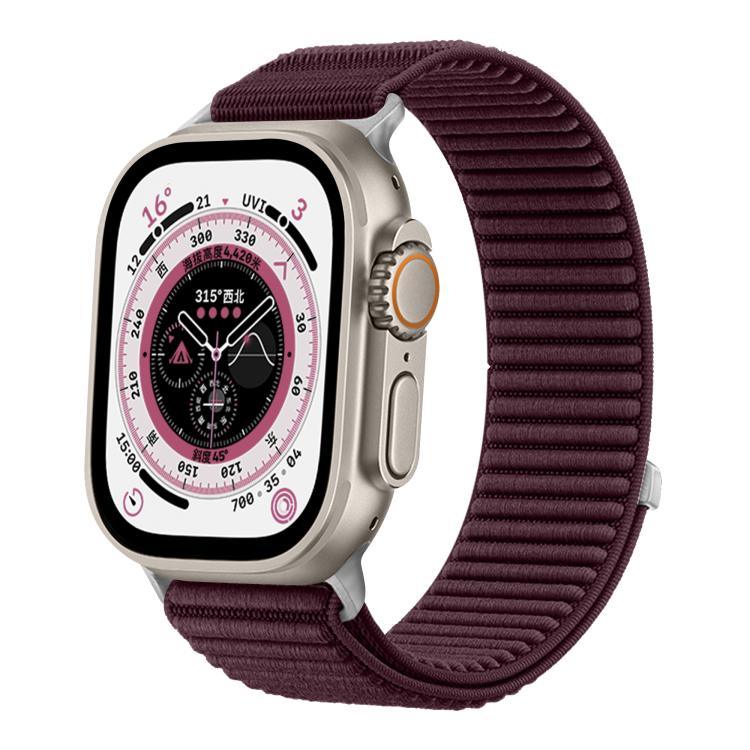 Bracelet de montre en nylon tissé avec fermeture auto-agrippante et interface métallique, compatible avec Apple Watch 46 mm / 49 mm / 45 mm / 44 mm et Apple Watch 42 mm / 41 mm / 40 mm / 38 mm.