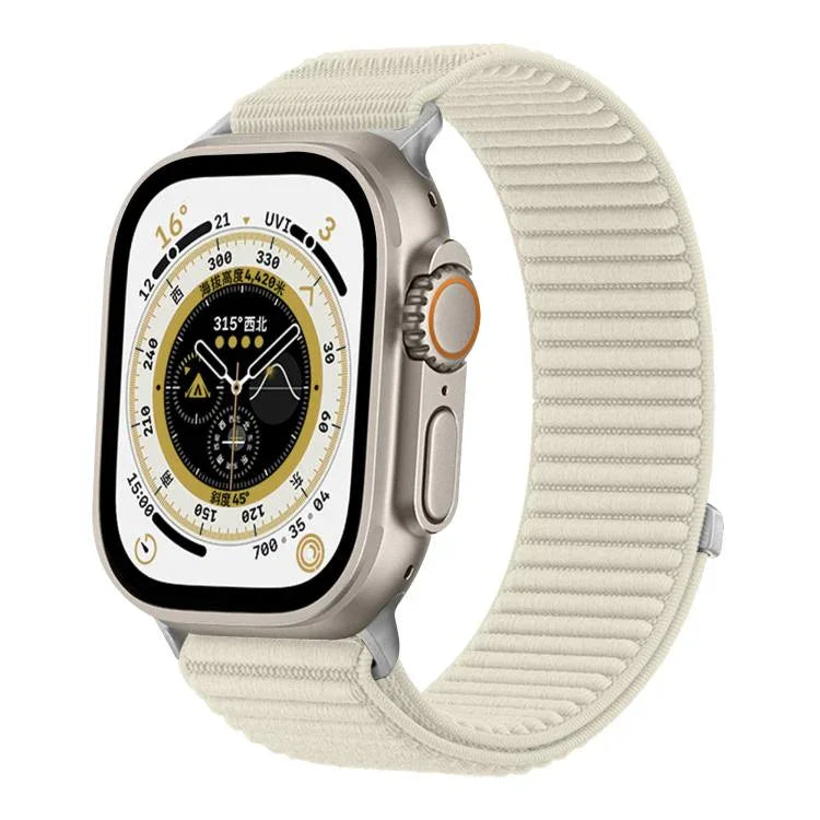 Bracelet de montre en nylon tissé avec fermeture auto-agrippante et interface métallique, compatible avec Apple Watch 46 mm / 49 mm / 45 mm / 44 mm et Apple Watch 42 mm / 41 mm / 40 mm / 38 mm.
