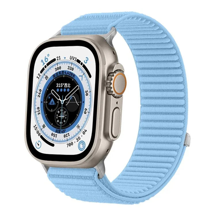 Bracelet de montre en nylon tissé avec fermeture auto-agrippante et interface métallique, compatible avec Apple Watch 46 mm / 49 mm / 45 mm / 44 mm et Apple Watch 42 mm / 41 mm / 40 mm / 38 mm.