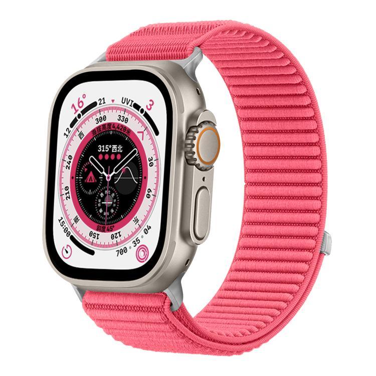 Bracelet de montre en nylon tissé avec fermeture auto-agrippante et interface métallique, compatible avec Apple Watch 46 mm / 49 mm / 45 mm / 44 mm et Apple Watch 42 mm / 41 mm / 40 mm / 38 mm.