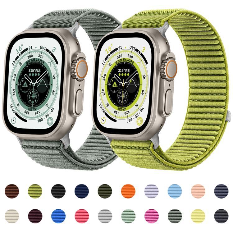 Bracelet de montre en nylon tissé avec fermeture auto-agrippante et interface métallique, compatible avec Apple Watch 46 mm / 49 mm / 45 mm / 44 mm et Apple Watch 42 mm / 41 mm / 40 mm / 38 mm.
