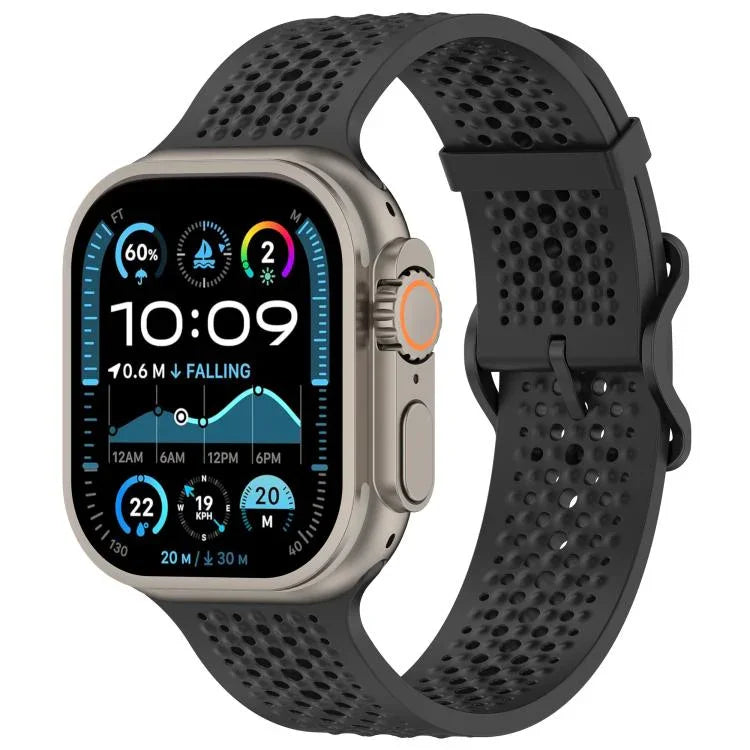 Bracelet de montre en silicone perforé et respirant, compatible avec Apple Watch 46 mm / 49 mm / 45 mm / 44 mm