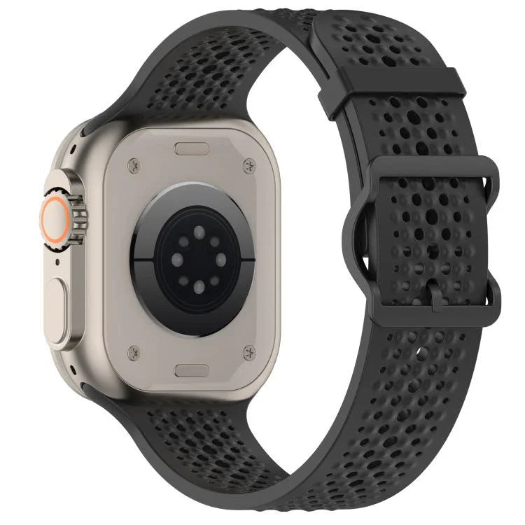 Bracelet de montre en silicone perforé et respirant, compatible avec Apple Watch 46 mm / 49 mm / 45 mm / 44 mm