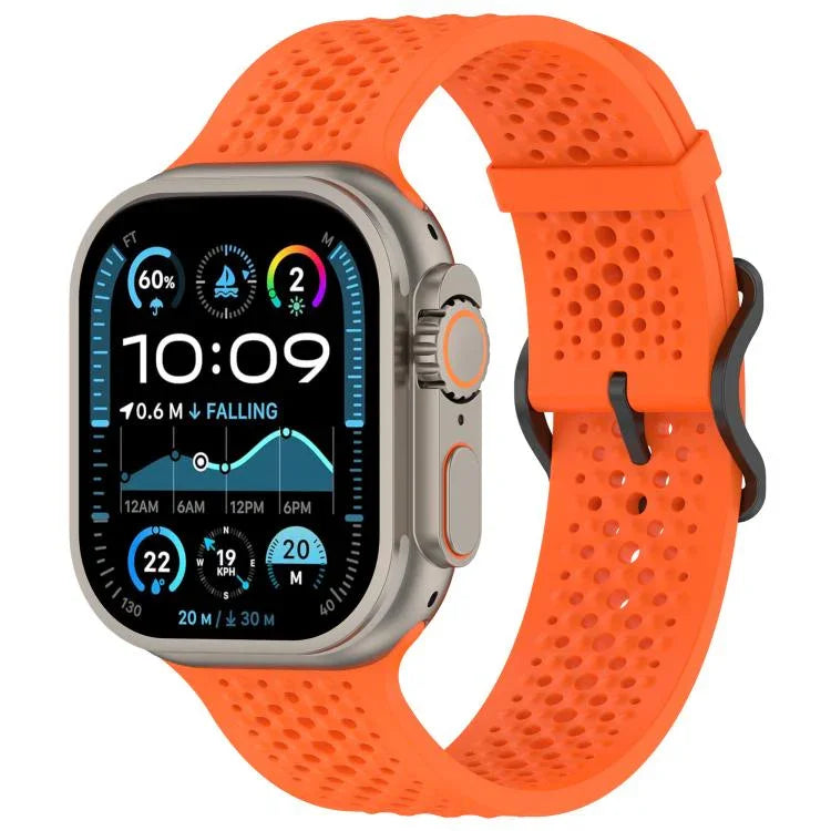 Bracelet de montre en silicone perforé et respirant, compatible avec Apple Watch 46 mm / 49 mm / 45 mm / 44 mm