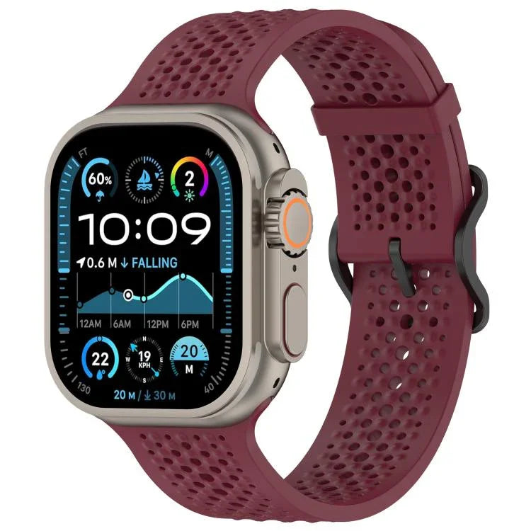 Bracelet de montre en silicone perforé et respirant, compatible avec Apple Watch 46 mm / 49 mm / 45 mm / 44 mm