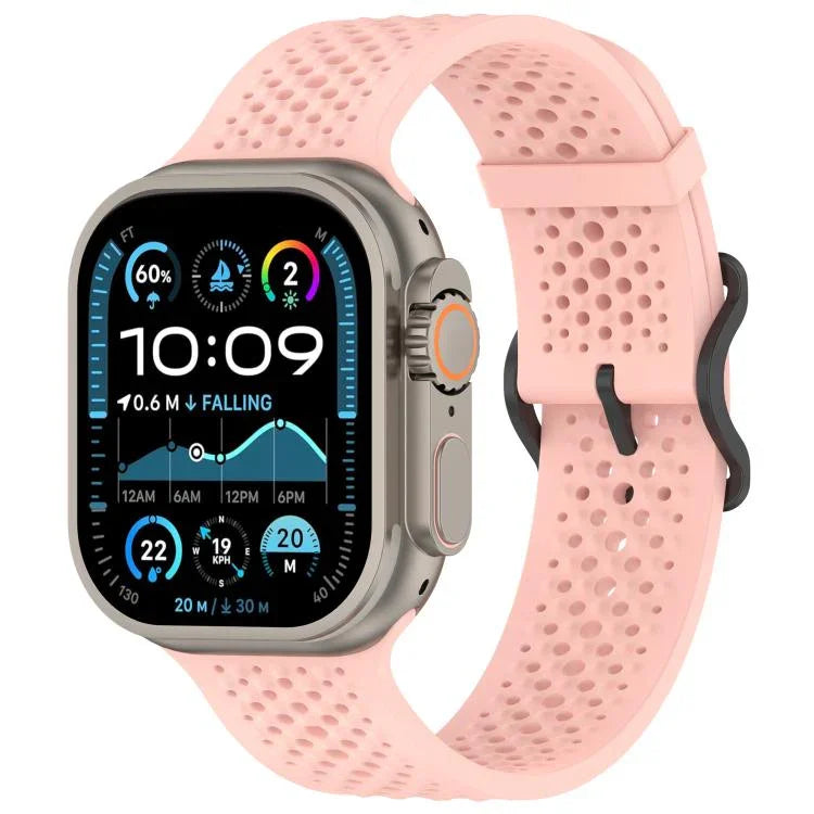 Bracelet de montre en silicone perforé et respirant, compatible avec Apple Watch 46 mm / 49 mm / 45 mm / 44 mm