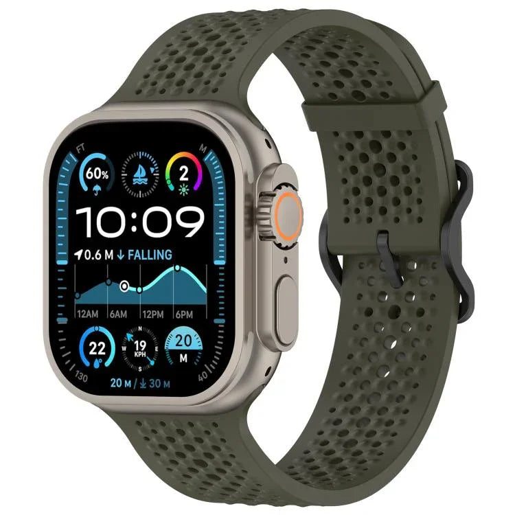 Bracelet de montre en silicone perforé et respirant, compatible avec Apple Watch 46 mm / 49 mm / 45 mm / 44 mm