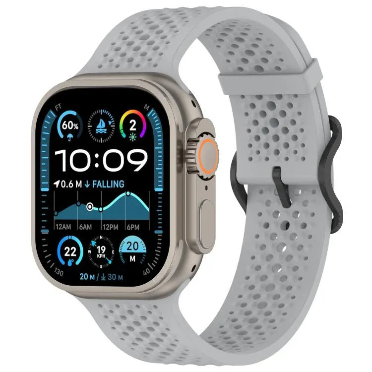 Bracelet de montre en silicone perforé et respirant, compatible avec Apple Watch 46 mm / 49 mm / 45 mm / 44 mm