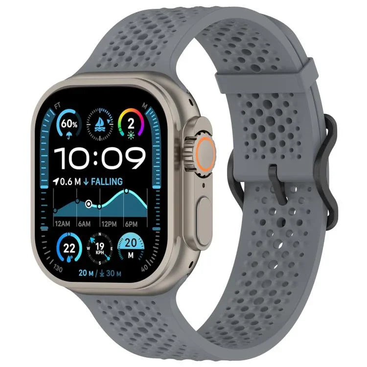 Bracelet de montre en silicone perforé et respirant, compatible avec Apple Watch 46 mm / 49 mm / 45 mm / 44 mm