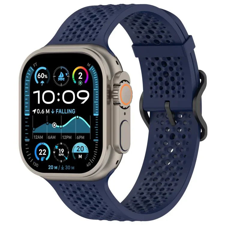 Bracelet de montre en silicone perforé et respirant, compatible avec Apple Watch 46 mm / 49 mm / 45 mm / 44 mm