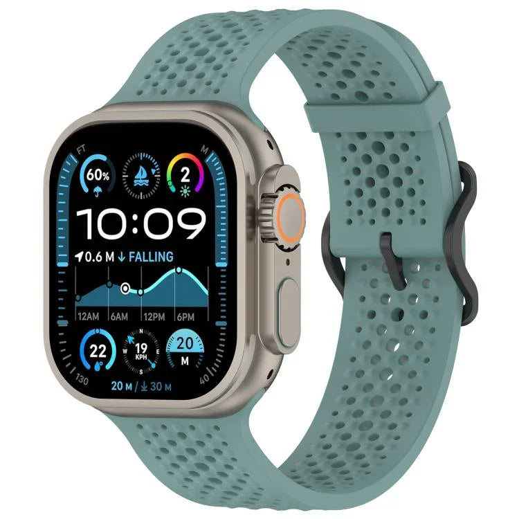 Bracelet de montre en silicone perforé et respirant, compatible avec Apple Watch 46 mm / 49 mm / 45 mm / 44 mm