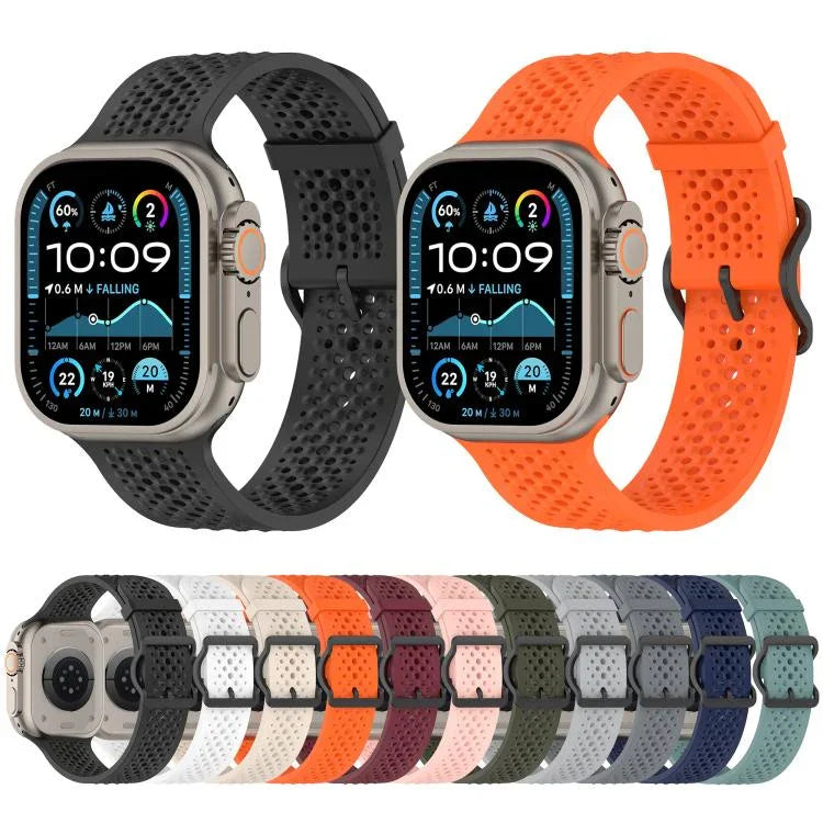 Bracelet de montre en silicone perforé et respirant, compatible avec Apple Watch 46 mm / 49 mm / 45 mm / 44 mm