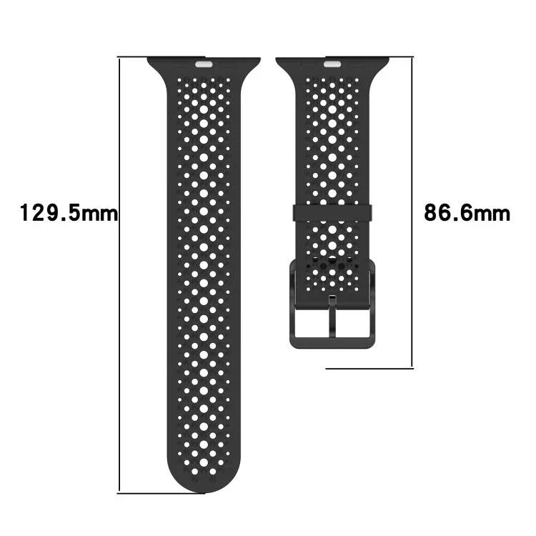 Bracelet de montre en silicone perforé et respirant, compatible avec Apple Watch 46 mm / 49 mm / 45 mm / 44 mm