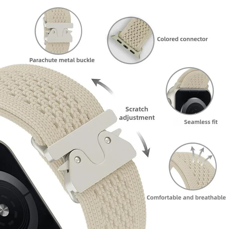 Bracelet de montre en nylon tricoté avec boucle parachute, compatible avec Apple Watch 46 mm / 49 mm / 45 mm / 44 mm et Apple Watch 42 mm / 41 mm / 40 mm / 38 mm.