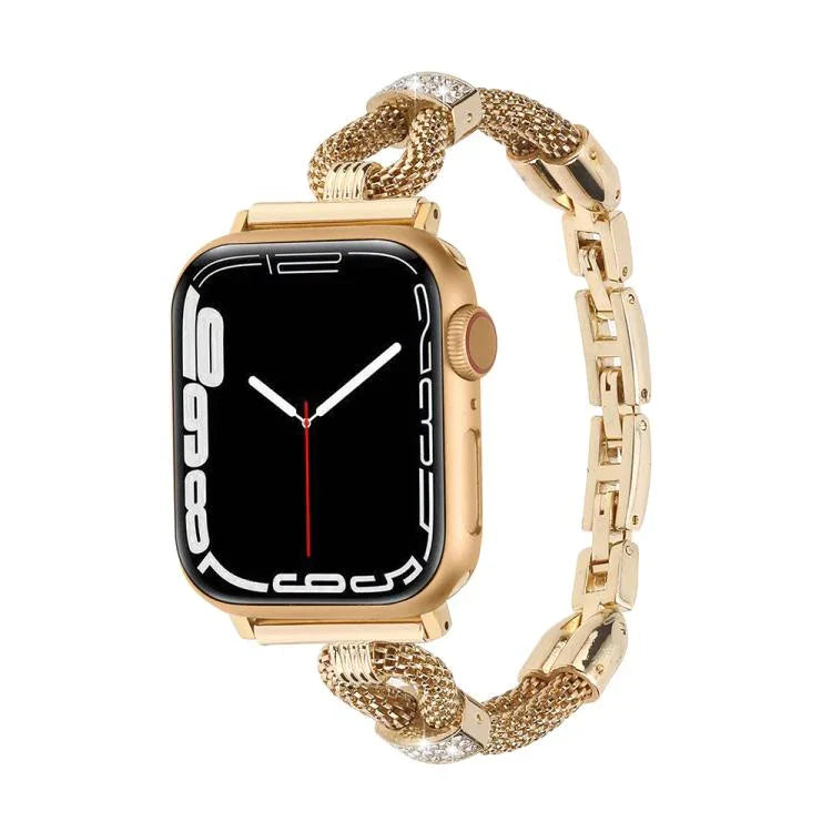 Bracelet de montre en métal avec chaîne en cuivre et diamants, compatible avec Apple Watch 46 mm / 49 mm / 45 mm / 44 mm et Apple Watch 42 mm / 41 mm / 40 mm / 38 mm.