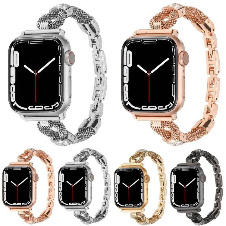 Bracelet de montre en métal avec chaîne en cuivre et diamants, compatible avec Apple Watch 46 mm / 49 mm / 45 mm / 44 mm et Apple Watch 42 mm / 41 mm / 40 mm / 38 mm.