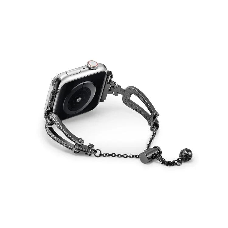 Bracelet de montre en alliage de zinc à motif diamant en forme de U, compatible avec Apple Watch 46 mm / 49 mm / 45 mm / 44 mm et Apple Watch 42 mm / 41 mm / 40 mm / 38 mm.