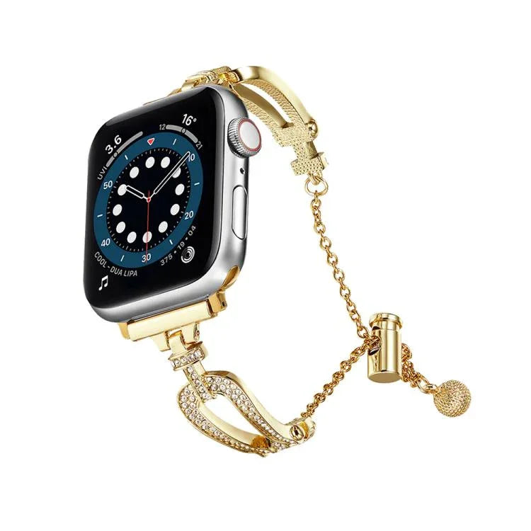 Bracelet de montre en alliage de zinc à motif diamant en forme de U, compatible avec Apple Watch 46 mm / 49 mm / 45 mm / 44 mm et Apple Watch 42 mm / 41 mm / 40 mm / 38 mm.
