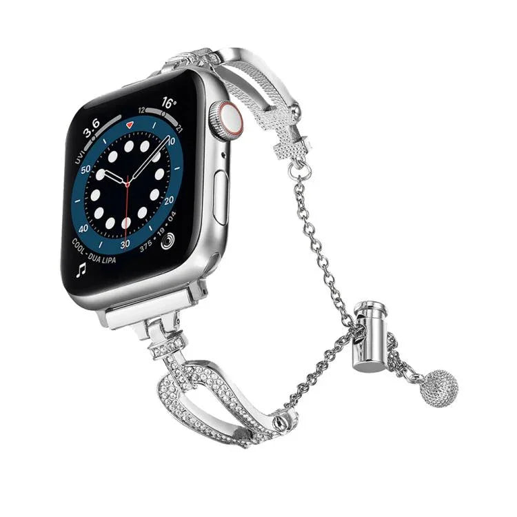 Bracelet de montre en alliage de zinc à motif diamant en forme de U, compatible avec Apple Watch 46 mm / 49 mm / 45 mm / 44 mm et Apple Watch 42 mm / 41 mm / 40 mm / 38 mm.