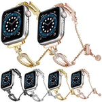 Bracelet de montre en alliage de zinc à motif diamant en forme de U, compatible avec Apple Watch 46 mm / 49 mm / 45 mm / 44 mm et Apple Watch 42 mm / 41 mm / 40 mm / 38 mm.