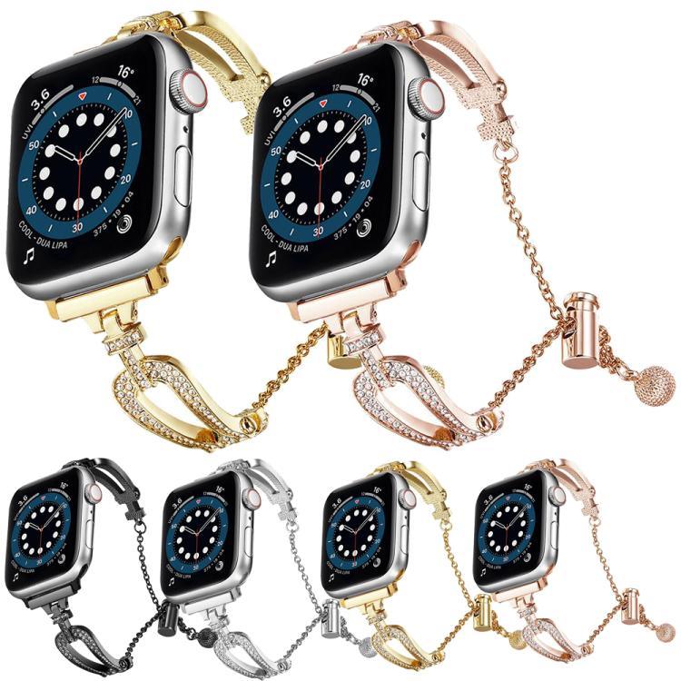 Bracelet de montre en alliage de zinc à motif diamant en forme de U, compatible avec Apple Watch 46 mm / 49 mm / 45 mm / 44 mm et Apple Watch 42 mm / 41 mm / 40 mm / 38 mm.