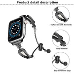Bracelet de montre en alliage de zinc à motif diamant en forme de U, compatible avec Apple Watch 46 mm / 49 mm / 45 mm / 44 mm et Apple Watch 42 mm / 41 mm / 40 mm / 38 mm.