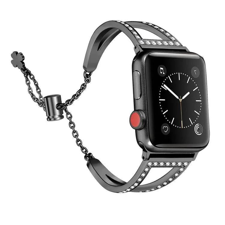 Bracelet de montre en alliage de zinc à motif diamant en forme de V, compatible avec les Apple Watch 46 mm / 49 mm / 45 mm / 44 mm et 42 mm / 41 mm / 40 mm / 38 mm.